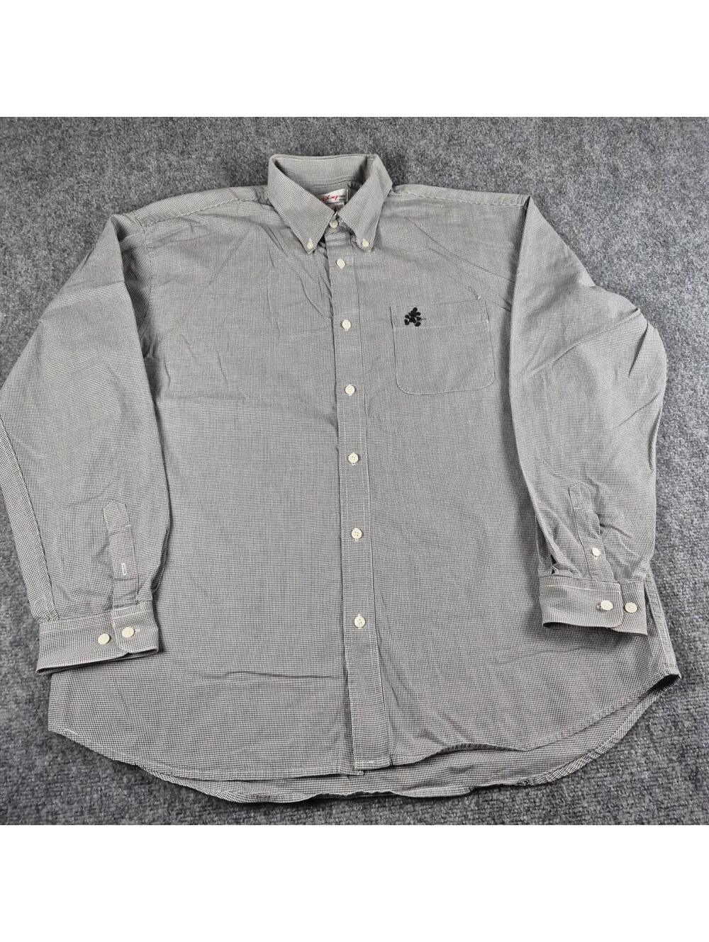 Vintage Disney Store Mickey Mouse Mens Large Button Down Shirt Gray Houndstooth